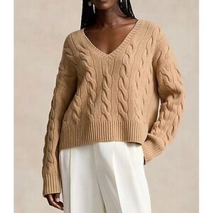 NWT POLO by Ralph Lauren Kimberly Cable Wool & Cashmere V-Neck Sweater Size XL